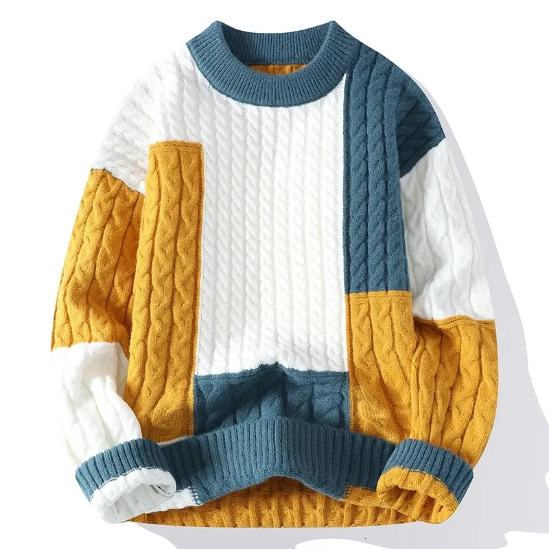 Winter Fashion Patch Work Loose Sweater Mens Street Clothing