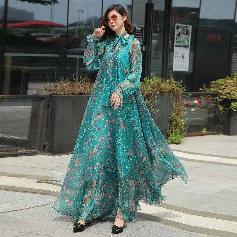 Vintage Red Print Chiffon Beach Maxi Dress Summer Plus Size