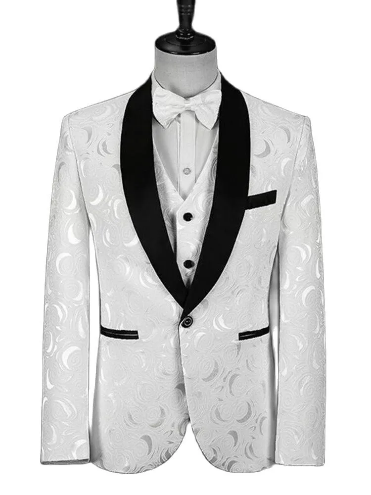Wedding Groom Suit - Prom Tuxedo Suit - No Collar Weddig Tuxedo - Ivory