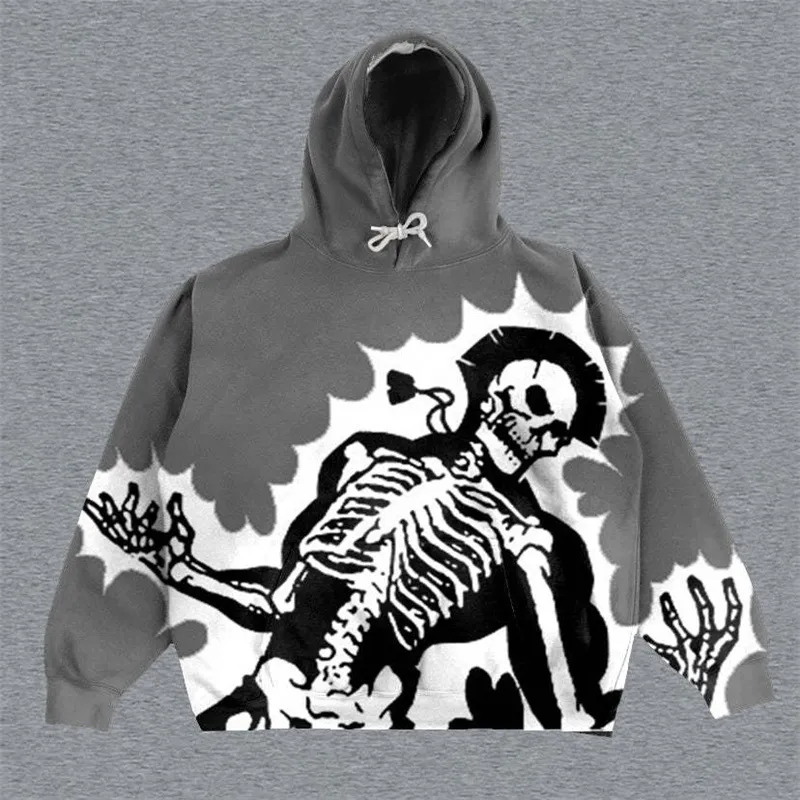 Mens Graphic Hoodie: Y2K Hip Hop Style, Skull Print Shop