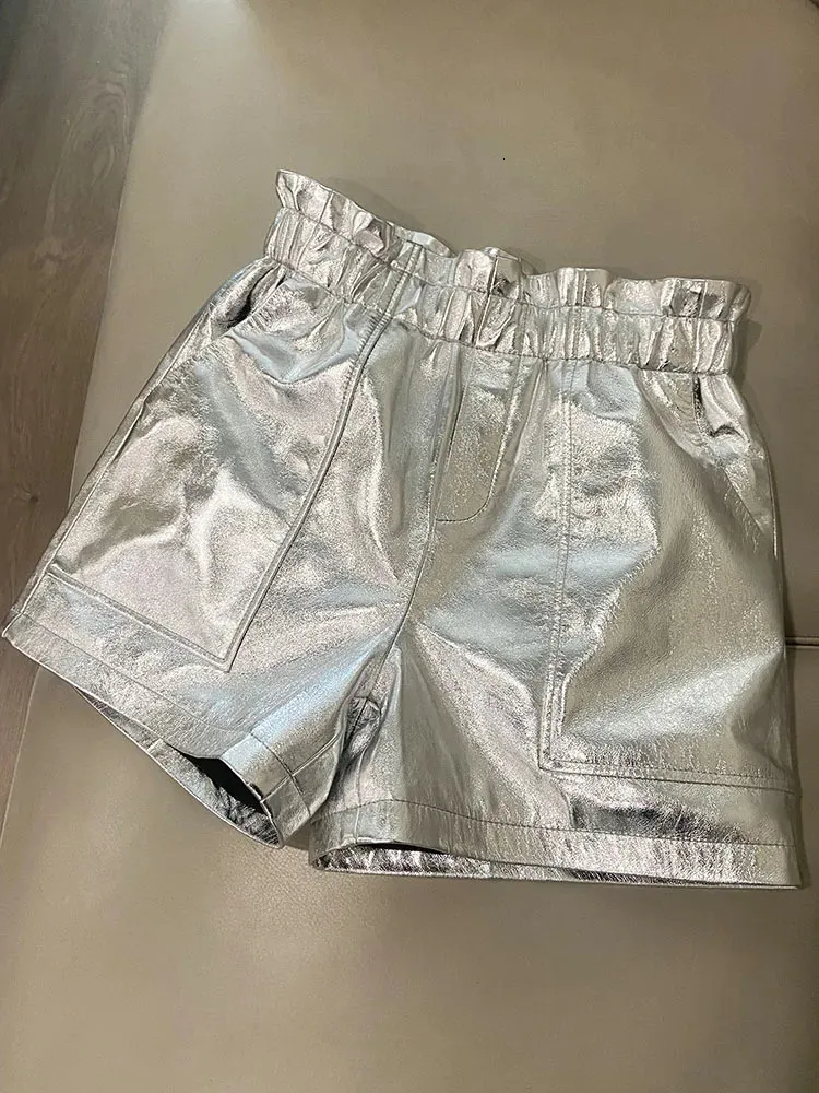 Y2K Womens Clothes High Waist Silver Metallic Shorts, Vintage High Waisted  Retro Shorts Women Summer Fashion Short Pants for Women