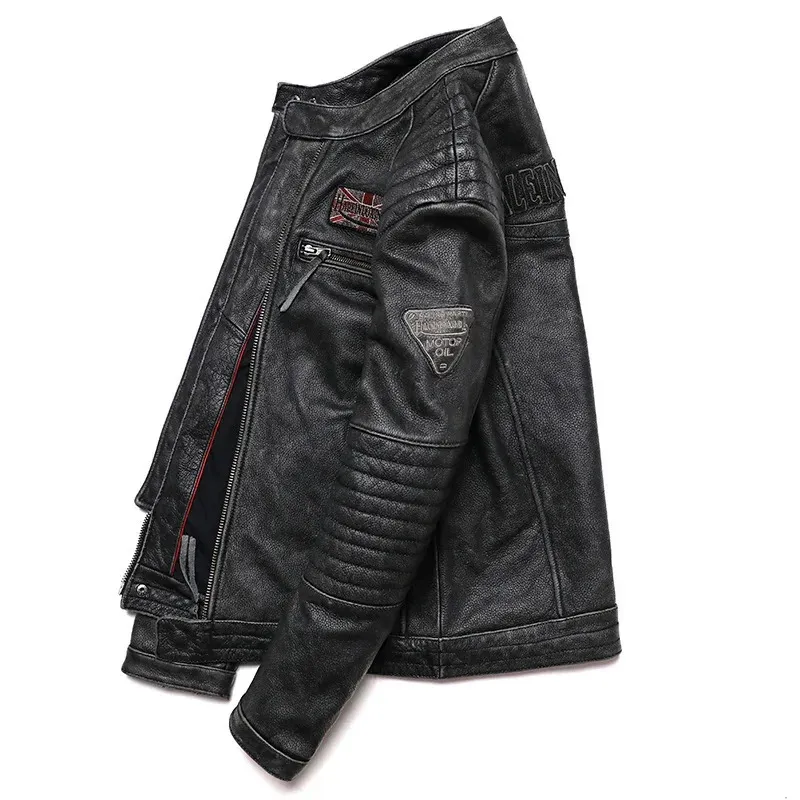 Vintage Grey Biker Jacket Mens - Genuine Leather Motorcycle Coat