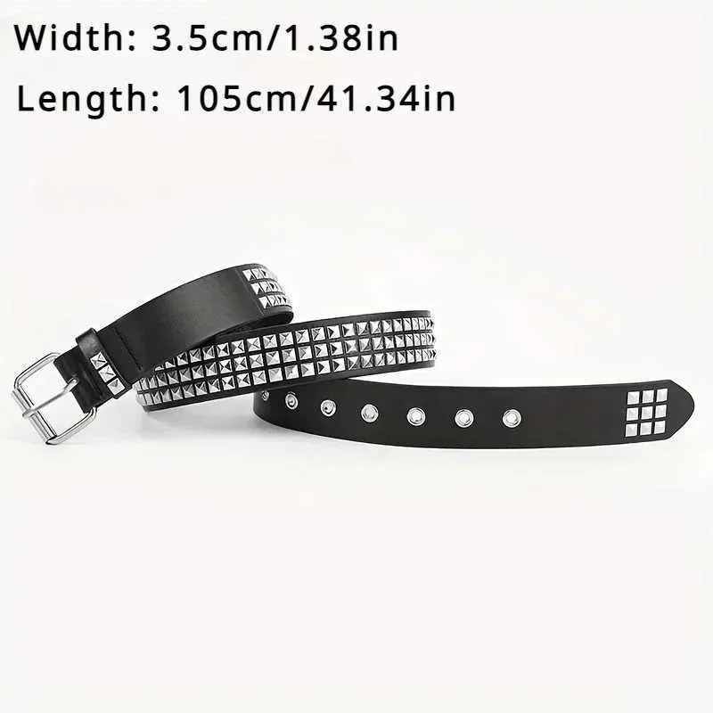 Punk Square Bead Rivet Metal Pyramid Belt for Men & Women  display picture 3