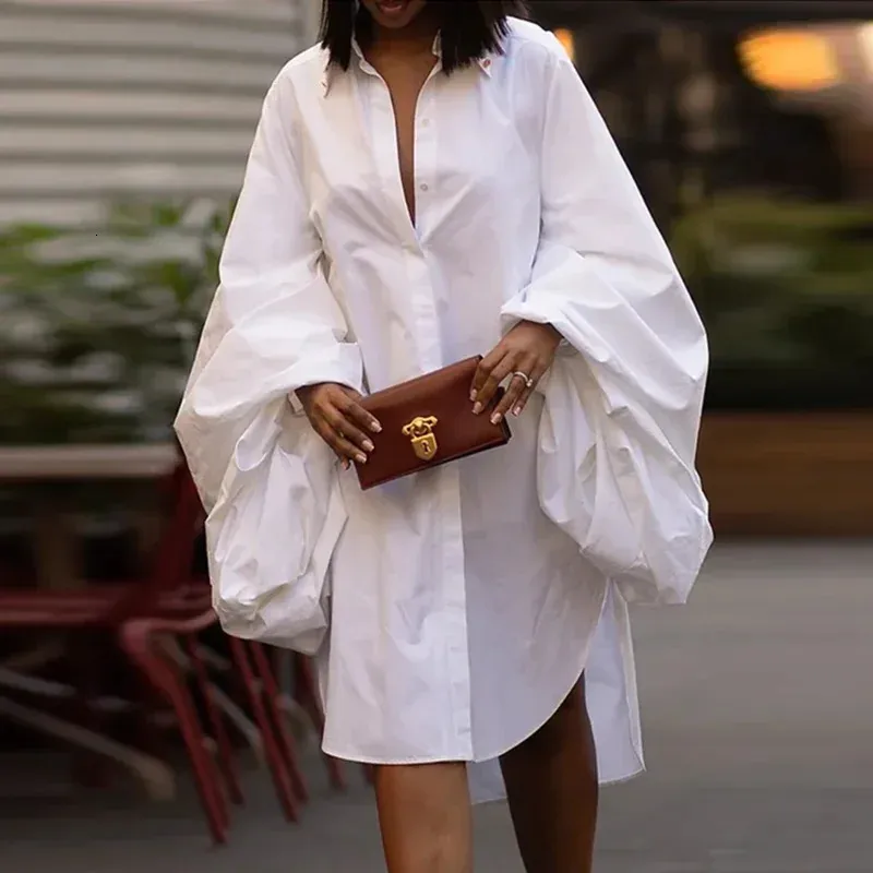 shirt dress loose puff sleeve Button Down Shirt Dress