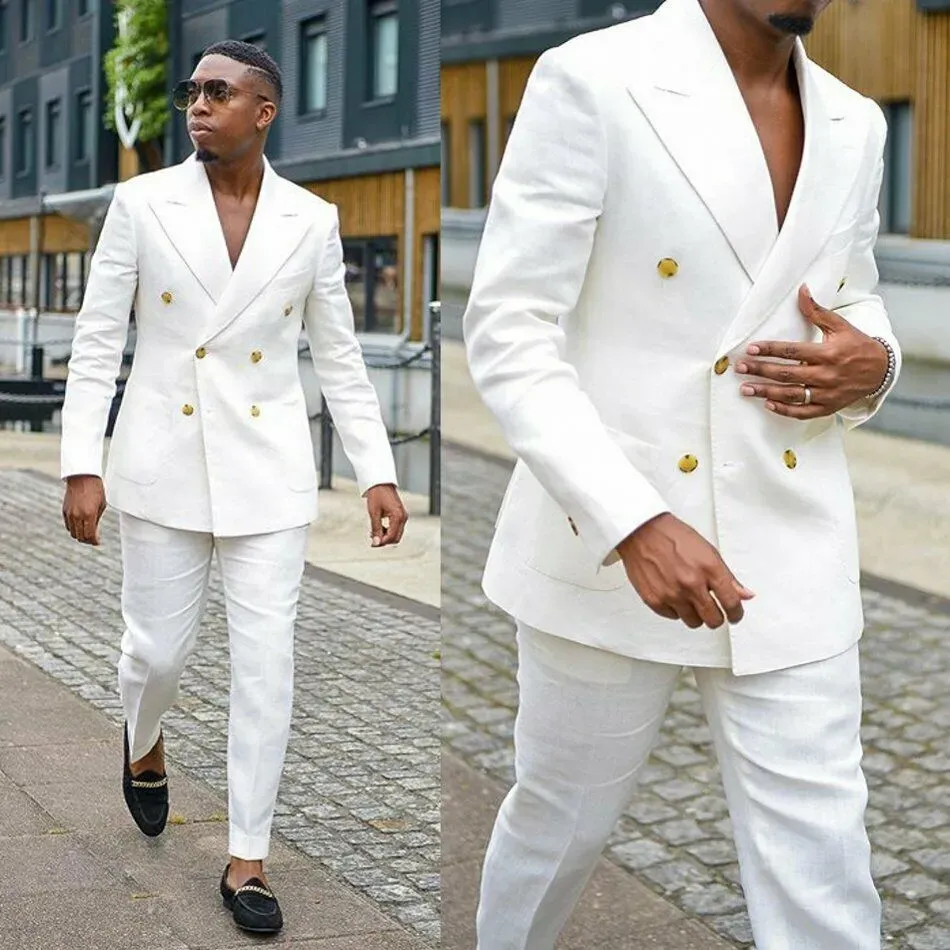 Costume 2 Pièces En Lin Pour Homme - Blazer Et Pantalon Léger - Mariage, Bal, été, Occasions Spéciales