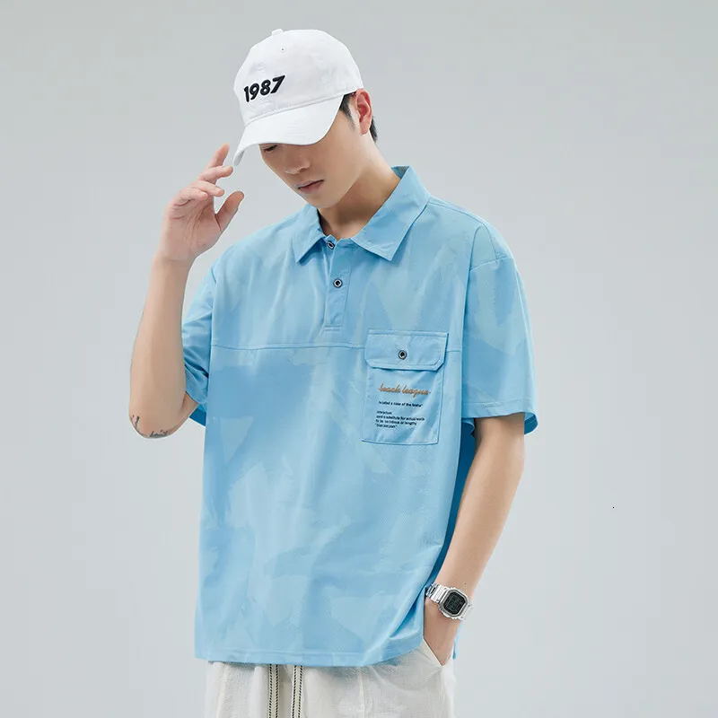 AHTJRT Men's Summer Fashion Waffle Short Sleeve Collared T-Shirt for