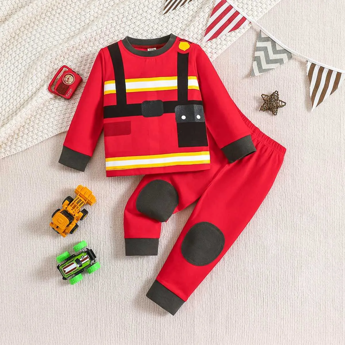 Boys Fireman Pajama Set: Trendy 2-Piece Sleepwear, Soft Comfy