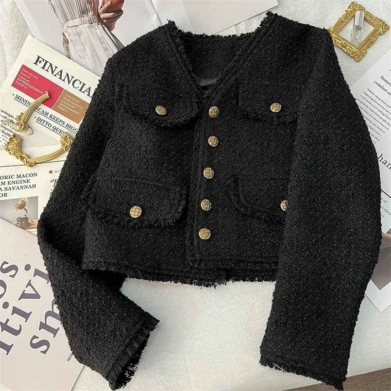 ★関税込★Margarin Fingers★TWEED BUTTON CROP JACKET★ Rimocy Elegant Tweed Cropped Women's jackets for women