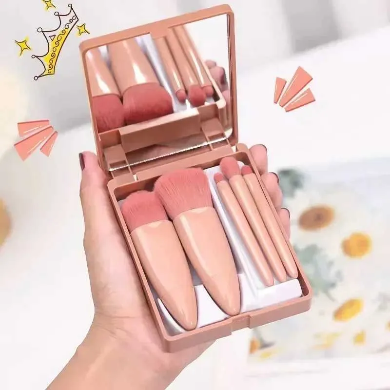 Mini Makeup Brush Set - Travel Size Cosmetic Brushes with Mirror Case ...