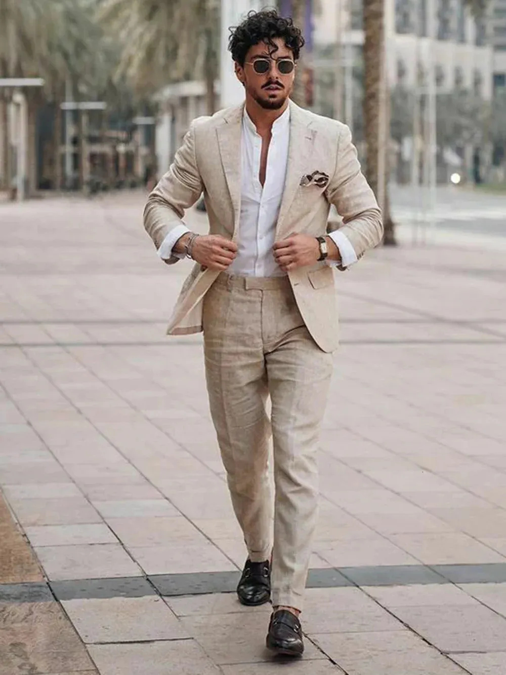 thumbnail image 2 of 38 Linen Suit - Mens Summer Suits In Beige Color - Beach Wedding 2 of 10