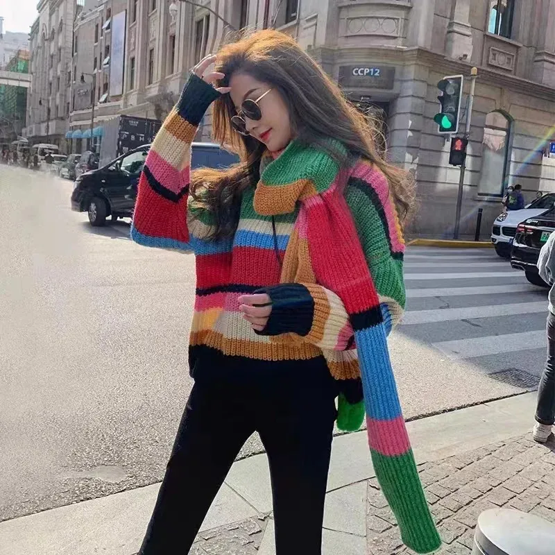 Women's Casual Overszed Sweaters Y2K Chunky Knt Pullover Tops Loose