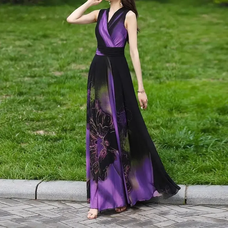 Chiffon Summer Floral Print Maxi Dress for Women Floor-Length V-Neck Short  Sleeve Casual Boho Style from Dhgate Basic & Casual Dresses - price 82.97