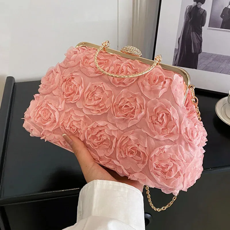 Vintage Beaded Flower Clutch Bag - Elegant Chain Shoulder  display picture 3