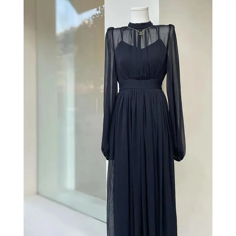 Long black chiffon dress women floor-length pullover synthetic fiber spring  2024 from Dhgate Basic & Casual Dresses - price 55.23