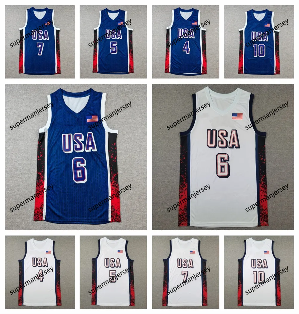 Team USA Basketball Jerseys James, Curry, Tatum, Edwards, Durant, Davis,  Embiid, Holiday, Booker