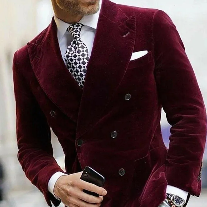 Burgundy Velvet Blazer For Men With Double Breasted Dinner Jacket Elegant Smoking Suit Coat 240807 From 37 32 DHgate