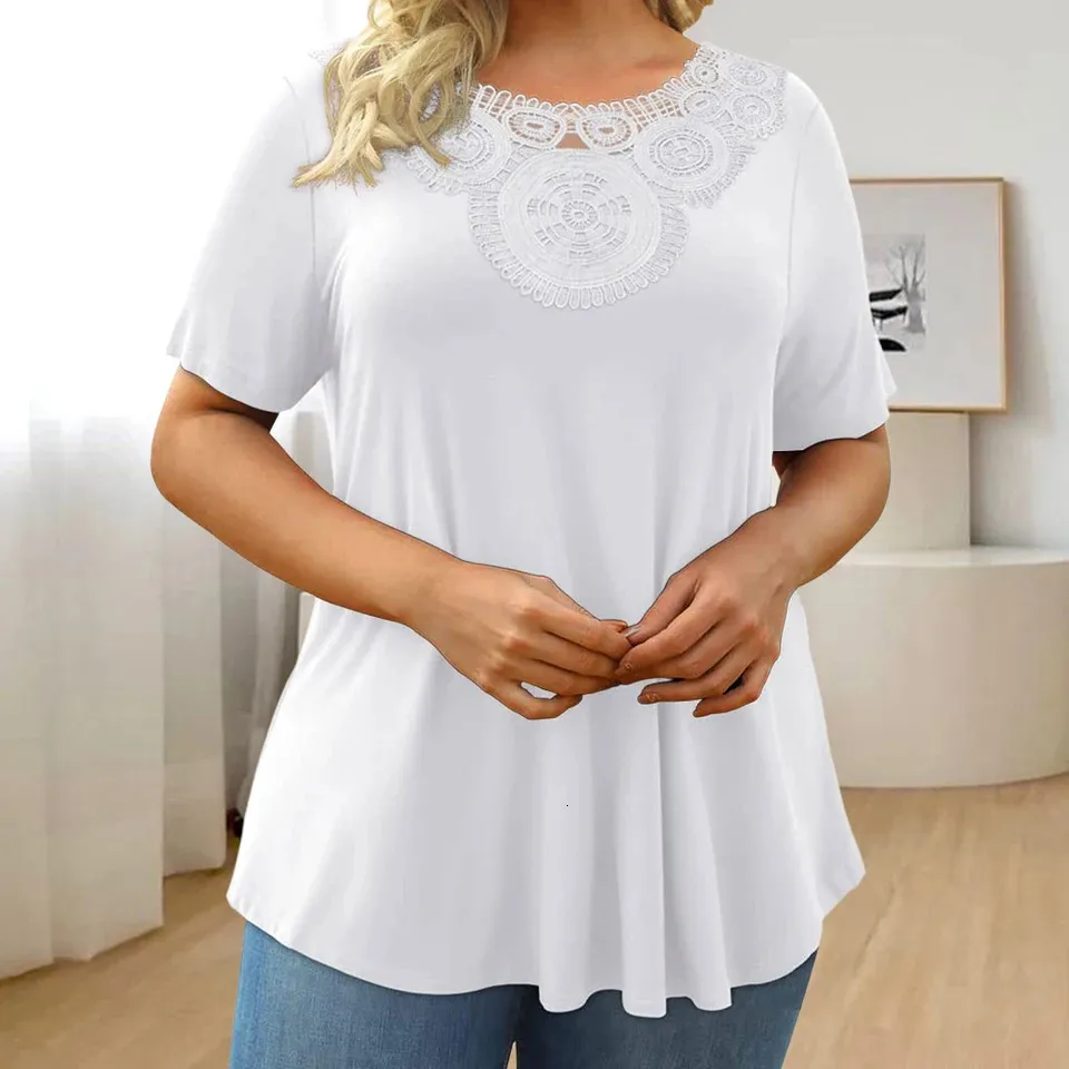 Plus Size Womens Linen Blend Short Sleeve T-Shirt Summer Basic Tee ...