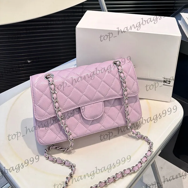 Luxury Womens Caviar Leather Medium Hot Pink Shoulder Bag With