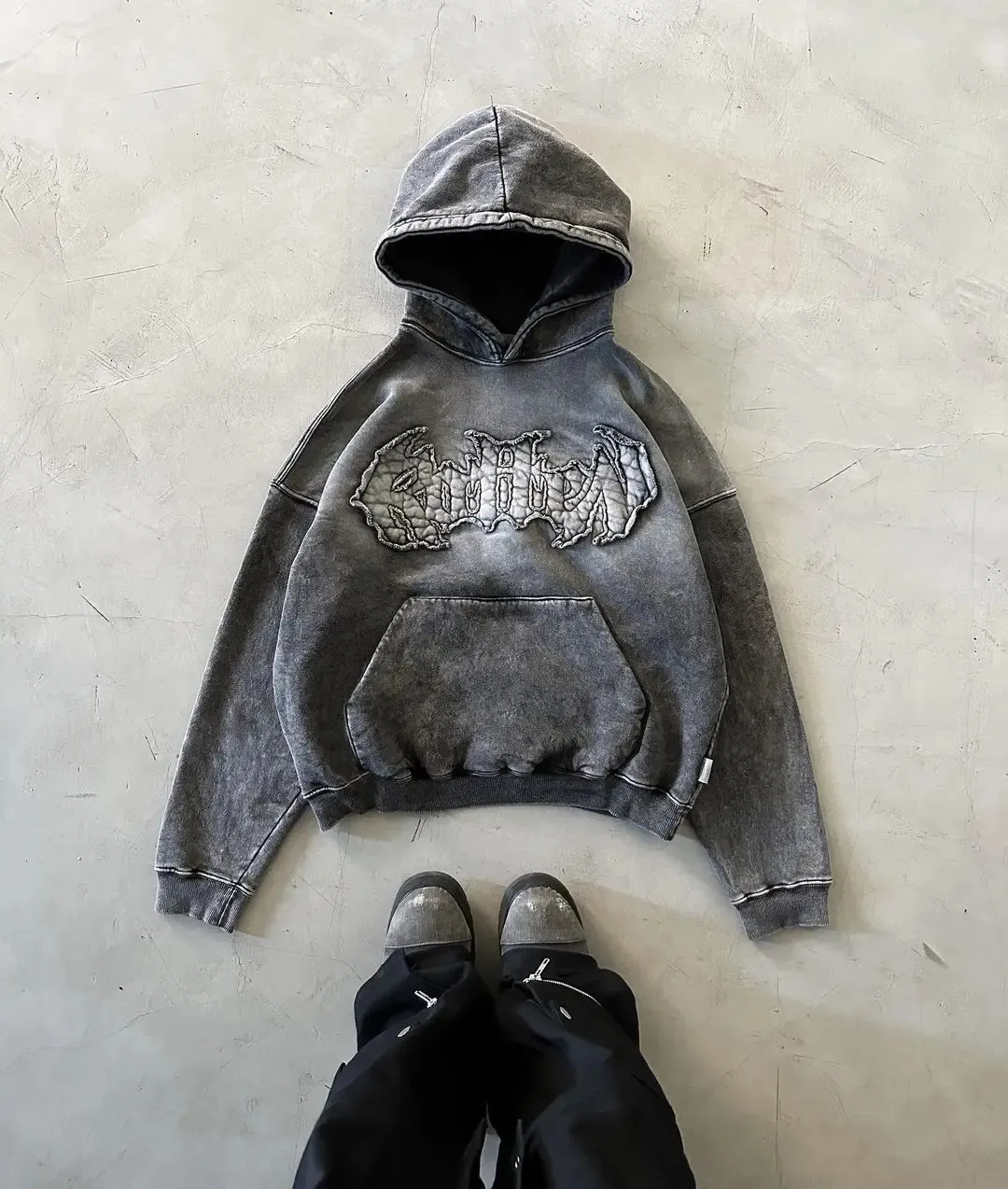 Oversized Y2k Gothic Embroidered Zip Up Hoodie - Womens Punk