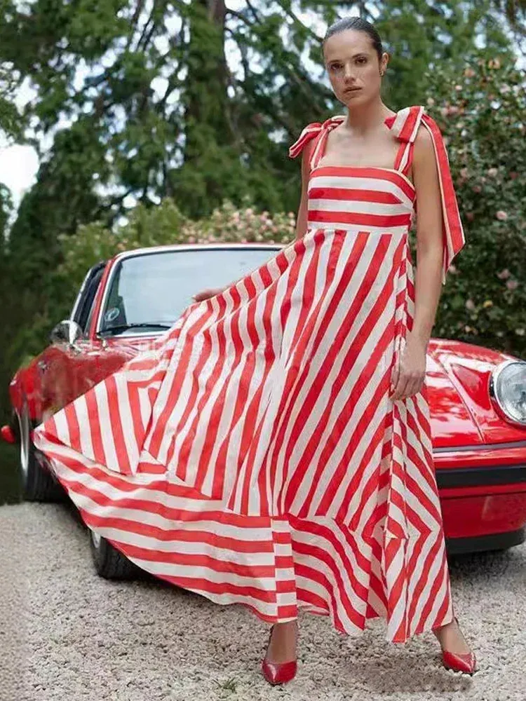 strapless open back dress Summer Arrival Animals Cartoon Pattern Short Sleeves Striped Dress for Stylish Girls 90 (12-24M) / Red main image 0
