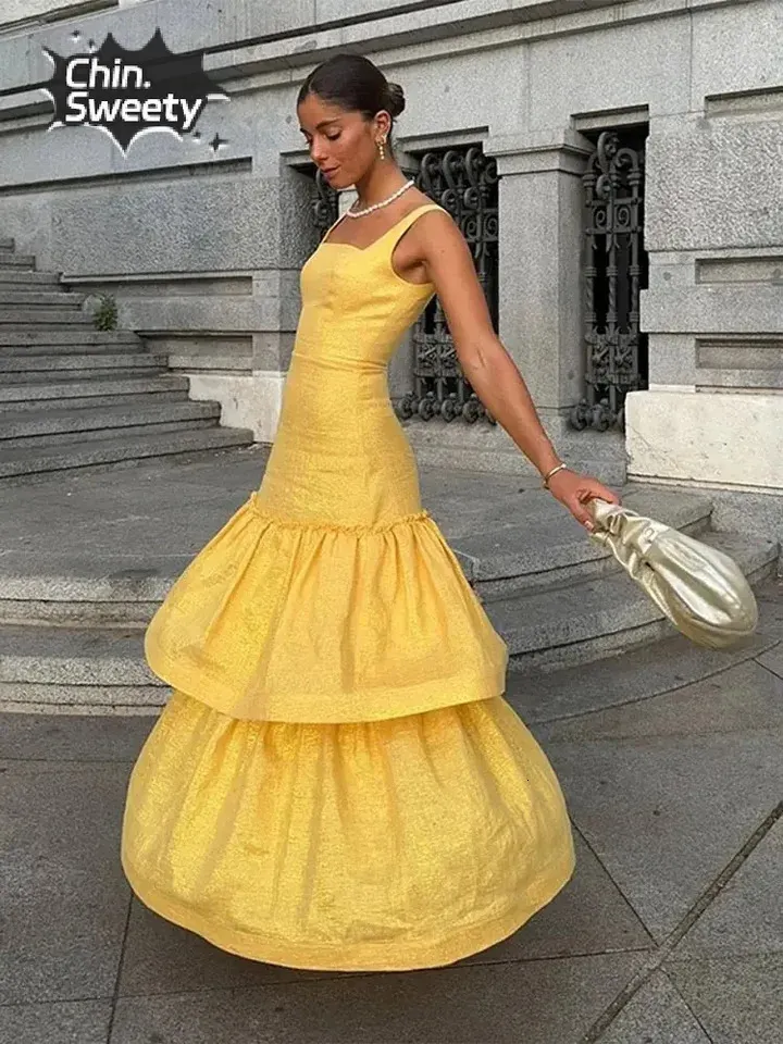 knee length dresses for ladies Hopeful Tiered Layered Maxi Dress Yellow