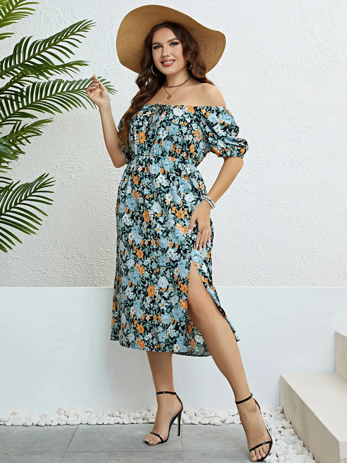 knee length plus size boho dress Iutfits with boots plus size