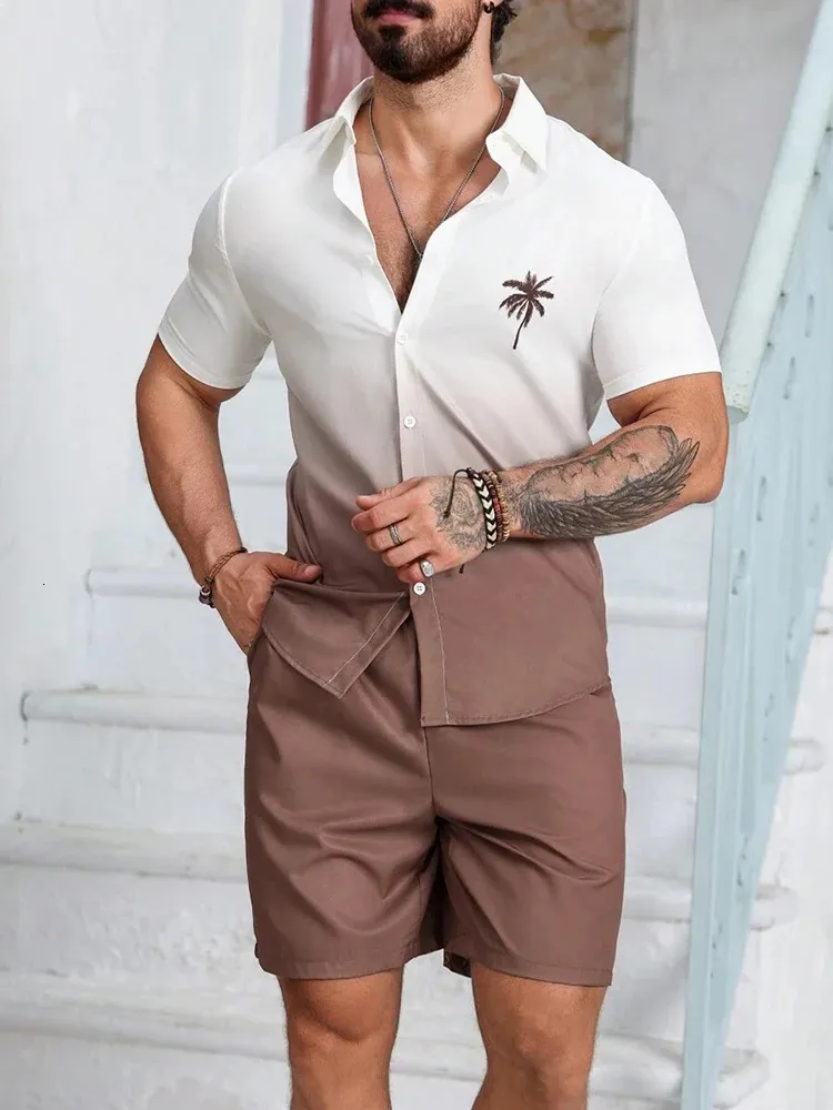 Homme Chemise hawaïenne Imprimés Photos Col rabattu Bleu Marron Vert