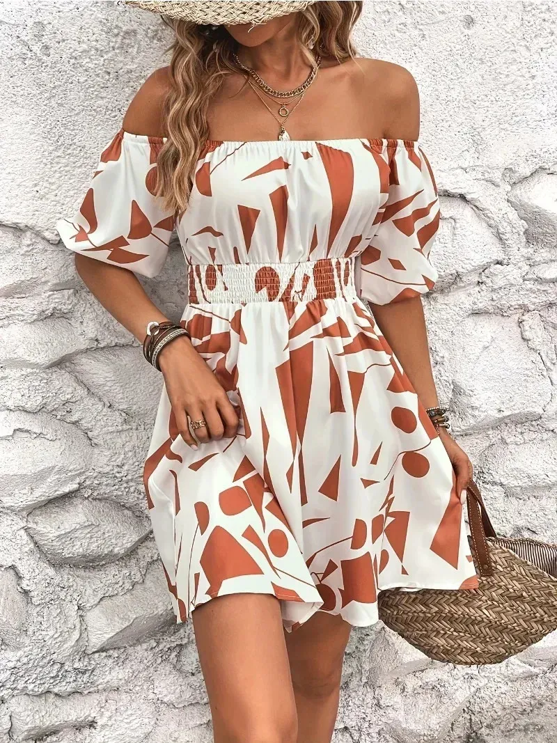 white christmas dresses Anna-Kaci Women White Summer Fall Renaissance Dresses Casual Boho Lantern Sleeve Off Shoulder Fairy Long Dress, Beige / Large 12-14