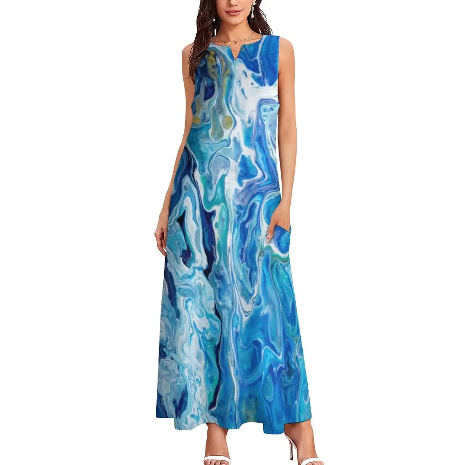 Modern Ocean Blue Marble Art Print maxi dress for Women - Street Fashion, Boho Beach, and Graphic - Available in 4XL and 5XL (240808) Modern Ocean Blue Marble Art Print maxi dress for Women - Street Fashion, Boho Beach, and Graphic - Available in 4XL and 5XL (240808)