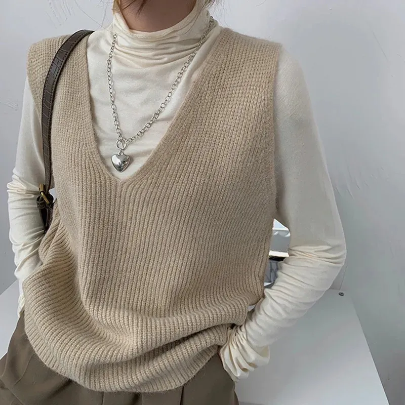Suéter De Punto Para Mujer Sin Mangas Chaleco Suelto Con Cuello En V Pullover Top De Mujer Rojo Vino, Rojo Vino