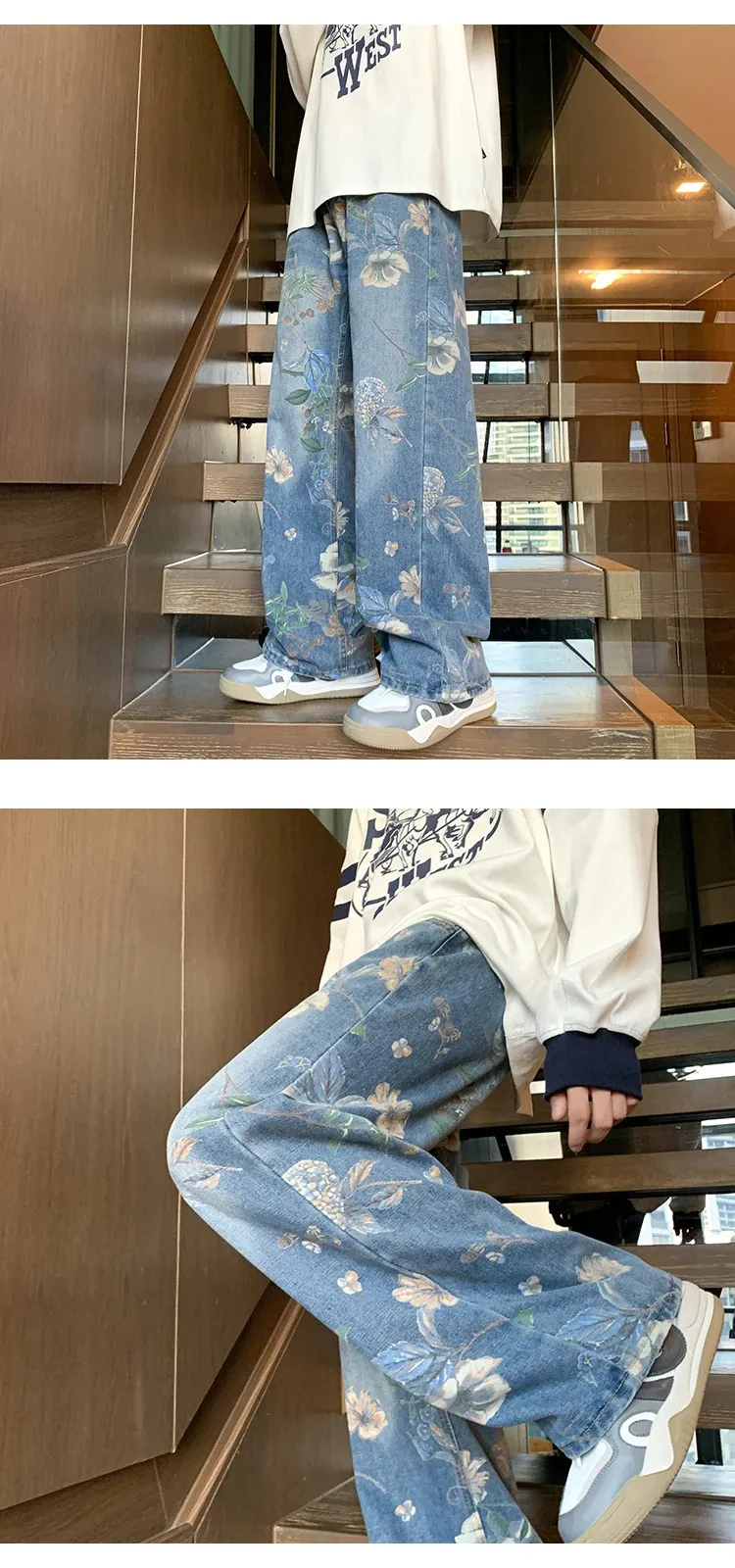 送料関税込 【DND4DES】 Floral Print Denim Pants DND4DES x FayChui] Floral Print Denim Pants - BCAESAR