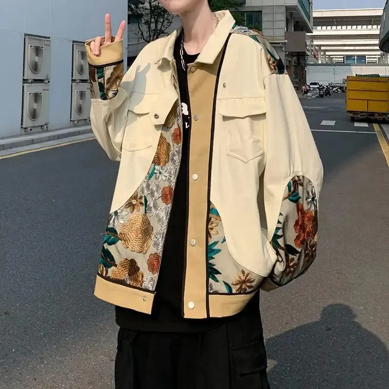 Harajuku Varsity Jacket - Mens Patchwork Bomber, Vintage