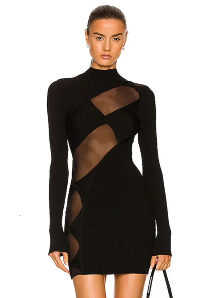 chinese dress ladies ÉTERNE Long Sleeve Turtleneck Mini Dress | Black | Size S main image 1