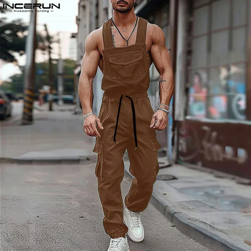Save Big on Bulk Mens Jumpsuits Mens Jean Jumpsuit: Sleeveless Solid Color  Overalls With Drawstring, Loose Fit, And Cargo Pockets Fashionable Casual 