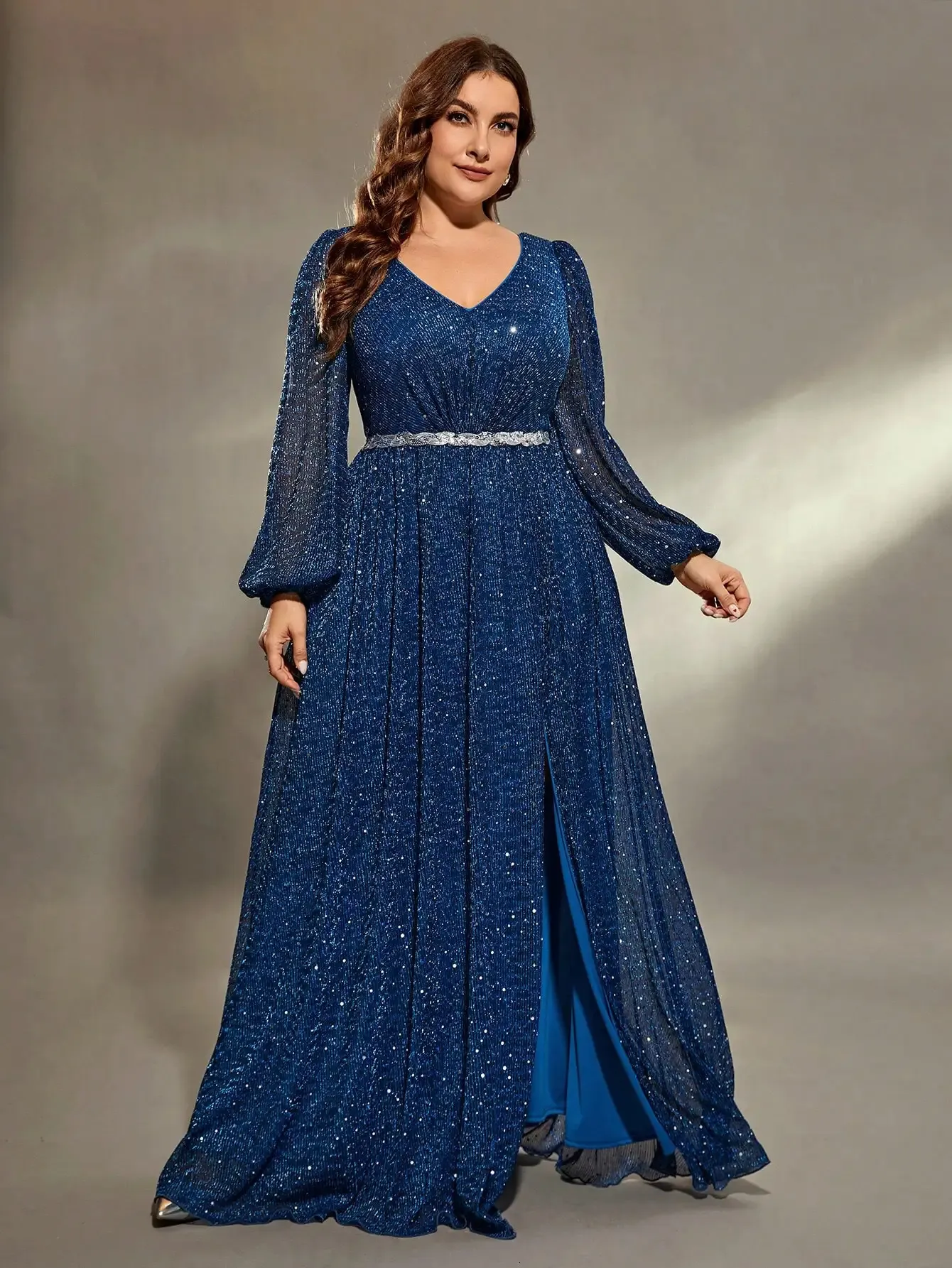 long sleeve prom dress macys Long Sleeve Beaded Peplum Dress Navy / 20