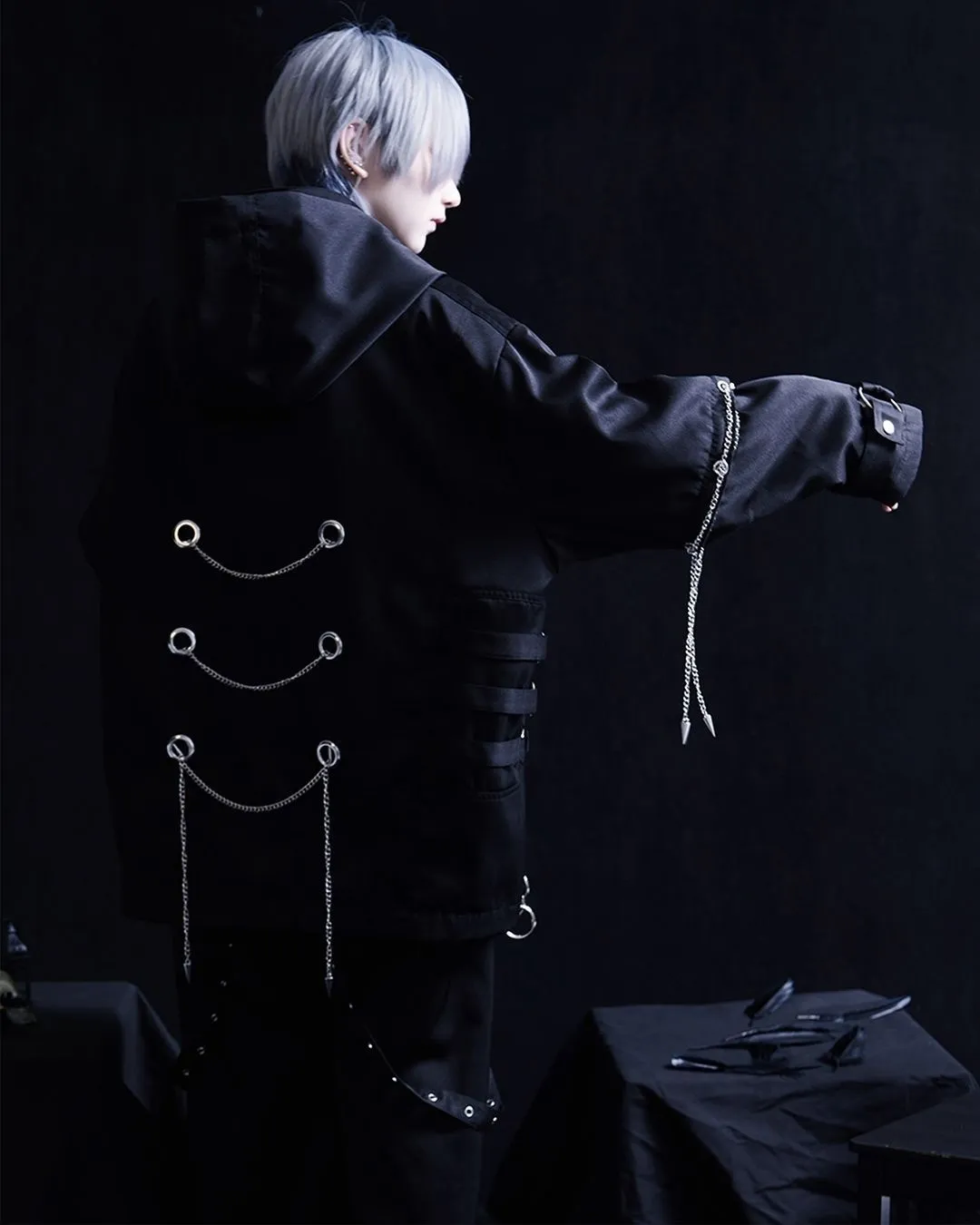 Mens Casual Cotton Streetwear Jacket Loose Fit Metal Rivet Chain