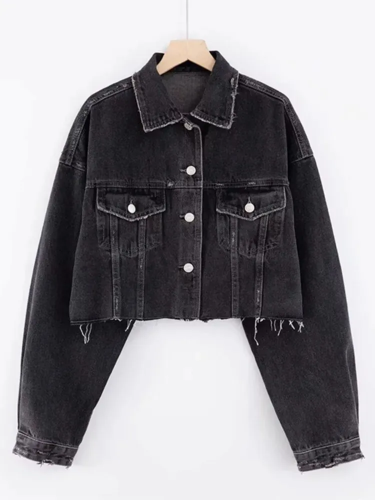 DHgate.com:Vintage Denim Jacket: Autumn Drop Shoulder, Lapel