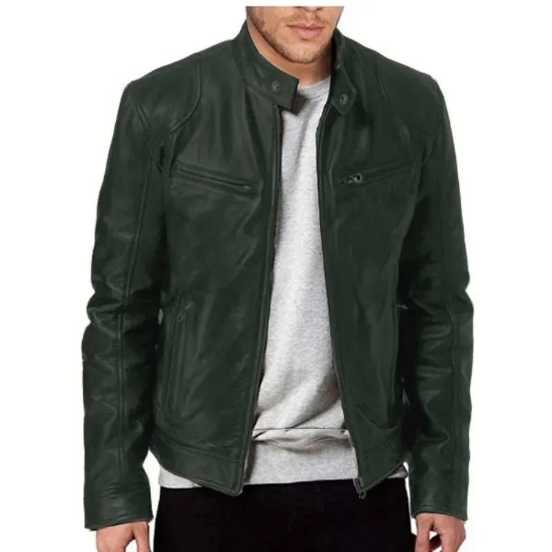 【汚れなし】RETRO SYNTHETIC LEATHER JACKET Mens Genuine Leather Motorcycle Jacket - Vintage Retro Moto