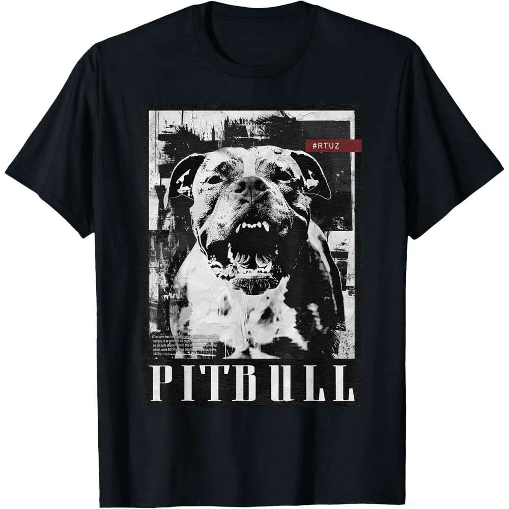 Mens Cotton Blend Graphic Pitbull Dog T Shirt, Crew Neck, Short