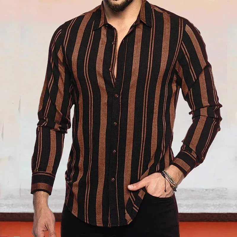 Stylish Men's Striped Button Down mens Striped shirt in Black, Red, and Brown - Perfect for Daily Wear and Street Fashion - Long Sleeved Design - Item Stylish Men's Striped Button Down mens Striped shirt in Black, Red, and Brown - Perfect for Daily Wear and Street Fashion - Long Sleeved Design - Item