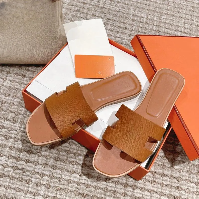 Designer Sandals Real Leather Slippers For Women Square Toe Flat