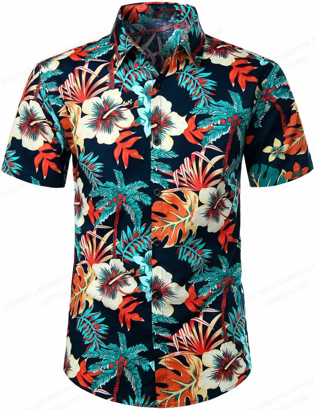 Camisa Havaiana Masculina JOGAL - Estampa Tropical, Manga Curta, Estilo Praia