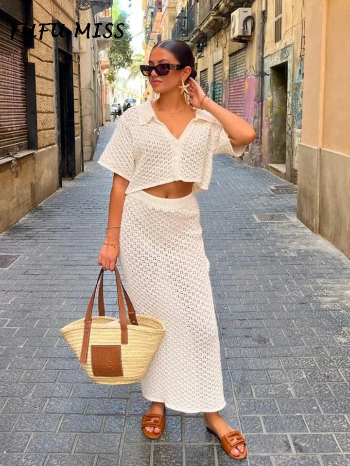 Set De Falda Maxi De Punto De Verano Para Mujeres Top Elegante De