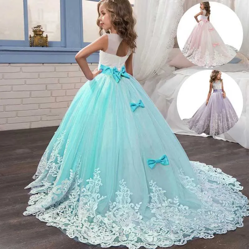 Girls Lace Long Prom Gowns Bridesmaid Kids Dresses For Girls Teens