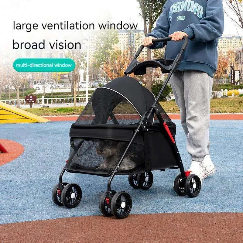 Lightweight Foldable Pet Stroller with Breathable Mesh for Small Dogs Cats Nylon Army Green Black Blue Pink 2024 Model