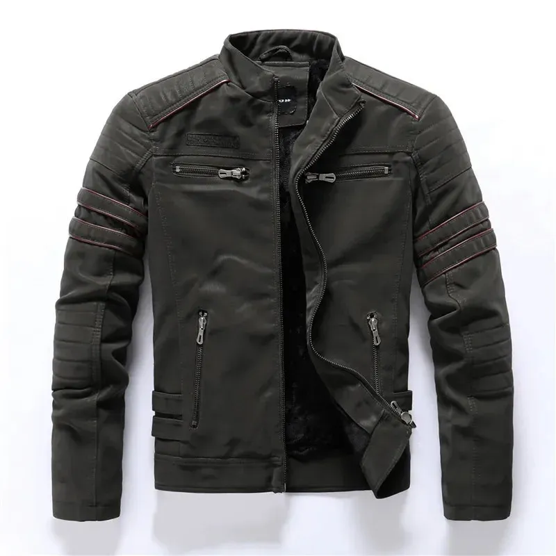 Leather Winter Jacket Wool Thermal: Mens Retro Style From