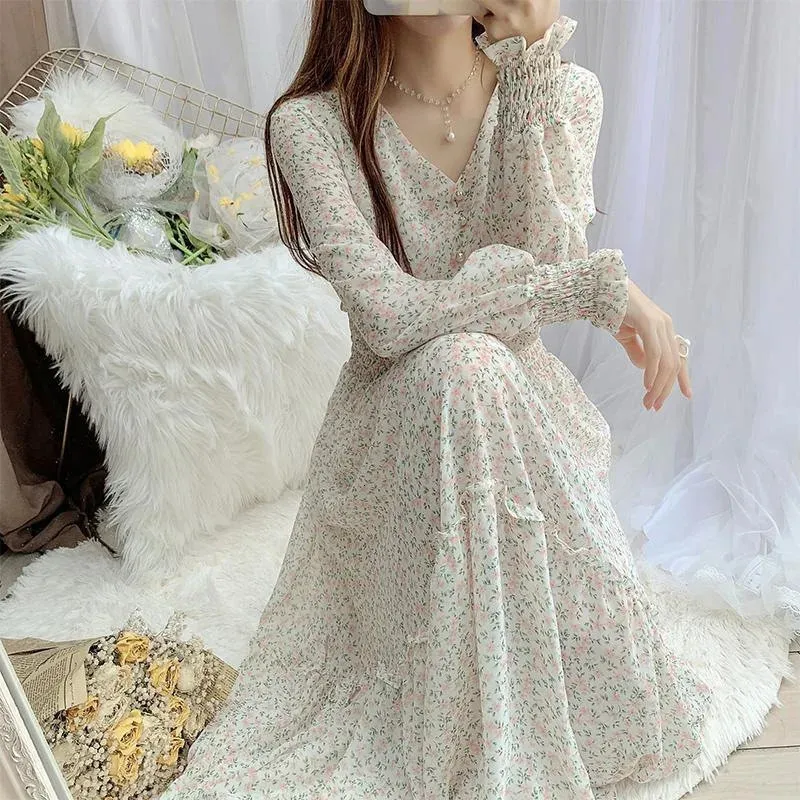 Floral Print Chiffon Dress Floor-Length Pullover Short Sleeve Natural Fiber Women's  Dress from Dhgate Basic & Casual Dresses