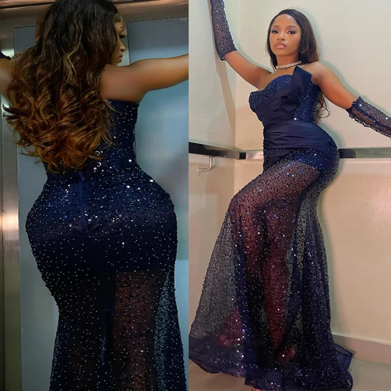 Navy Blue Mermaid Prom Dress - Elegant Evening Gown