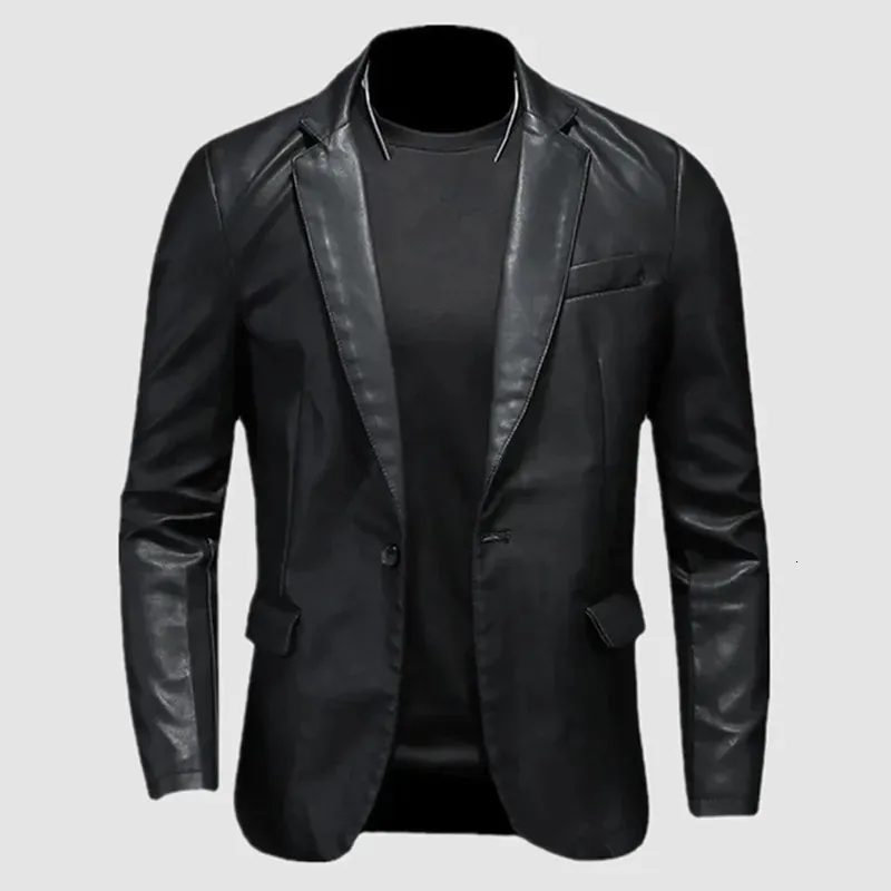chinese dress ladies Men's Black Stand Collar Leather Jacket - Wessi – Wessi main image 1