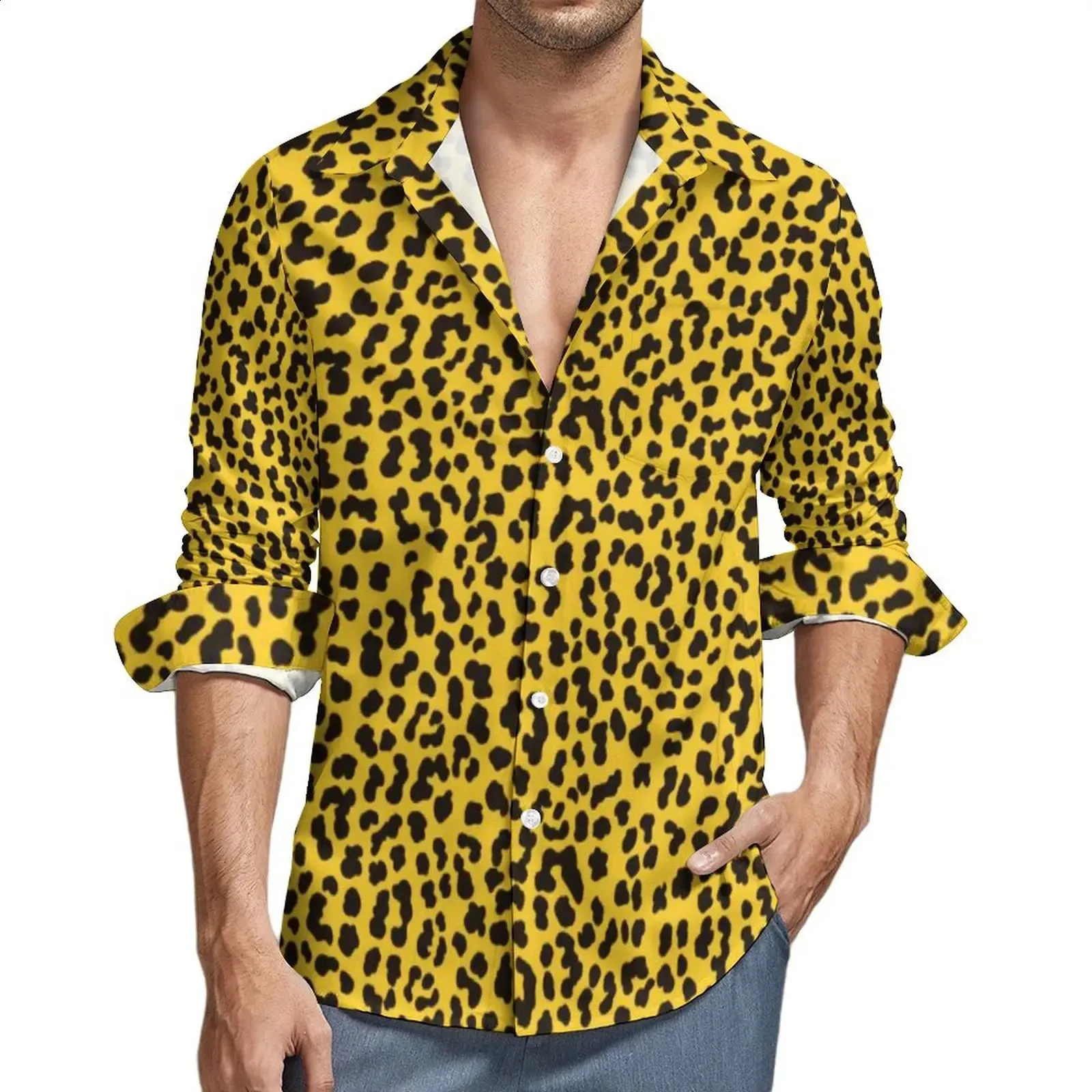 Retro Neon Leopard Print Long Sleeve Shirt - 80s Punk Rock Style